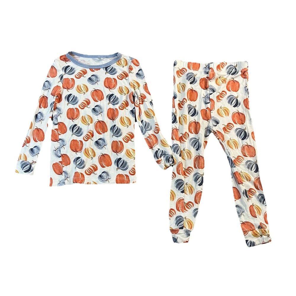 Milkberry Pajamas Pumpkin Blue Orange 2 PC PJ Set Toddler Baby Size 12M Bamboo